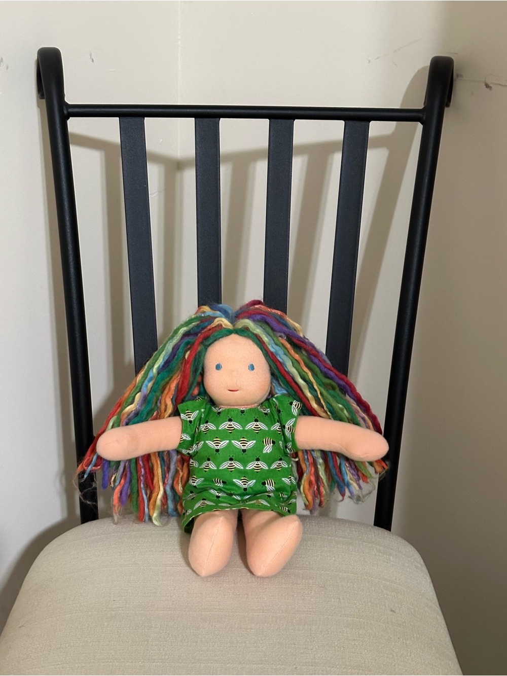 Bamboletta Cuddle Doll 13” Rainbow Yarn Hair Bee Dress Handcrafted⁠